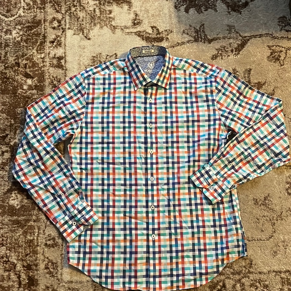 Bugatchi button up cotton shirt multi color plaid